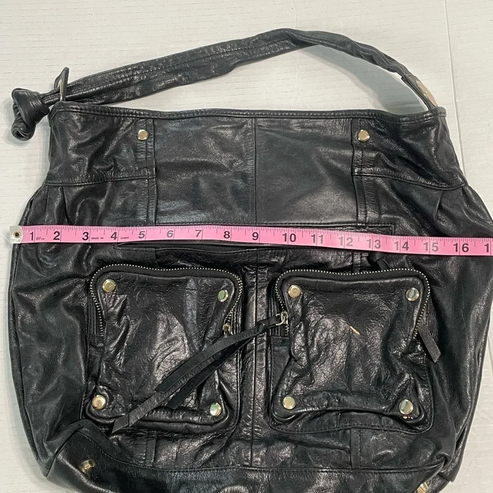 Junior Drake Black Leather Hobo Bag with Slouchy Design
